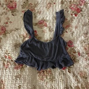 Urban outfitters cropped blue tank top with ruffles